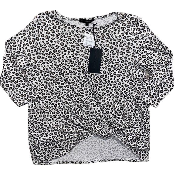 Gibsonlook Soft Knit Twist Front 3/4 Sleeve Top Sz Medium Cheetah Print NWT - Picture 2 of 7